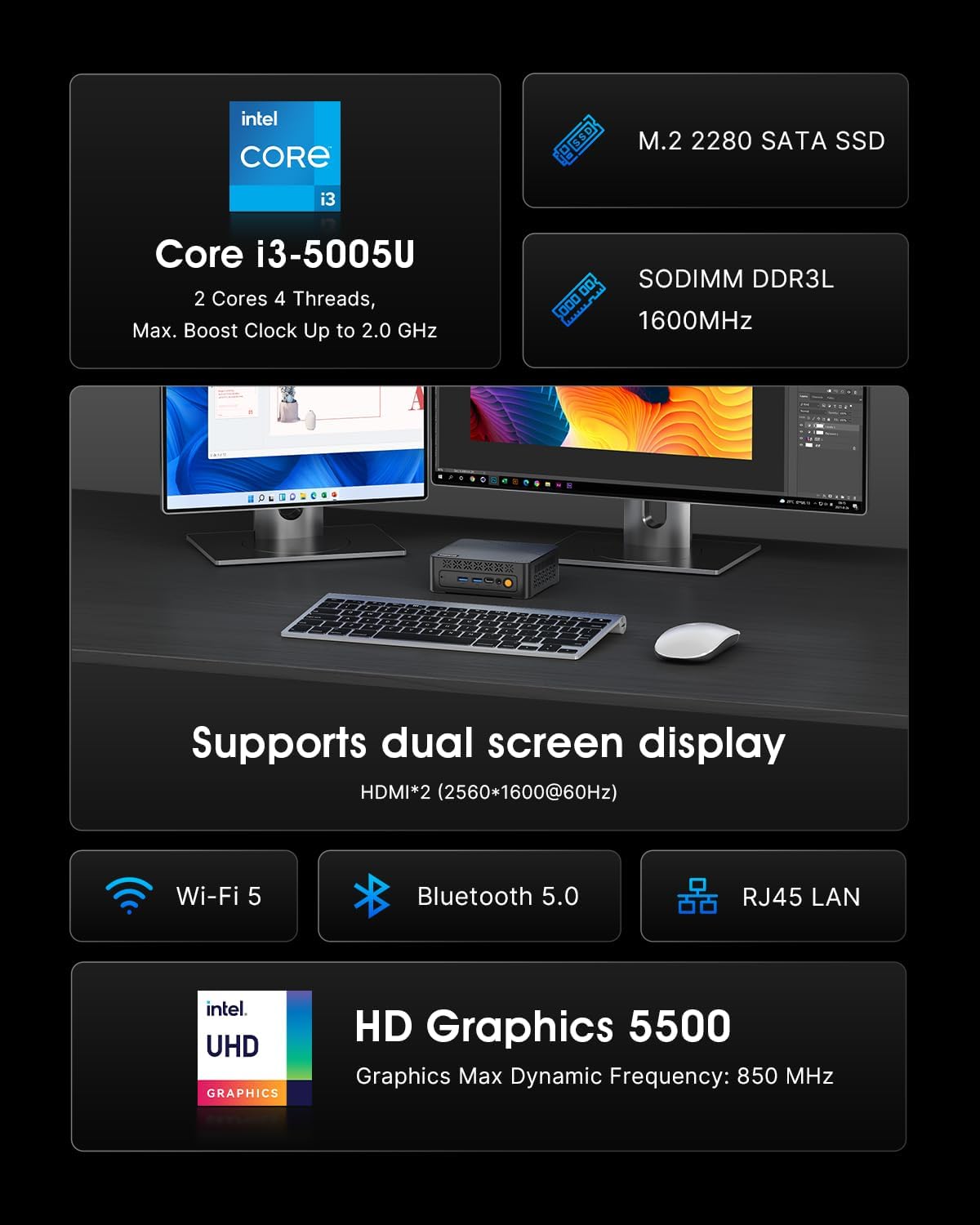 Thumbnail 2 de Origimagic C3 Mini PC Intel Core i3-5005U (15W) with 8GB RAM and 512GB SATA SSD
