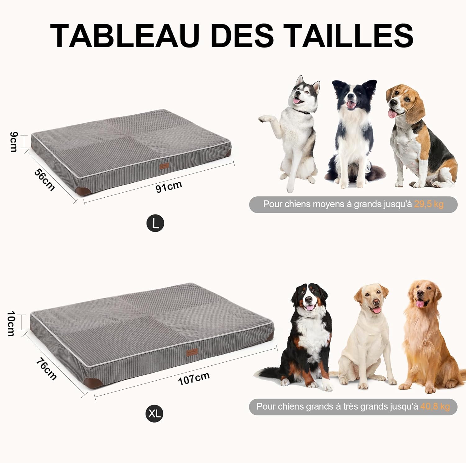 Thumbnail 5 de FUKUMARU Panier pour chien orthopédique en peluche velours côtelé XL avec housse lavable, gris