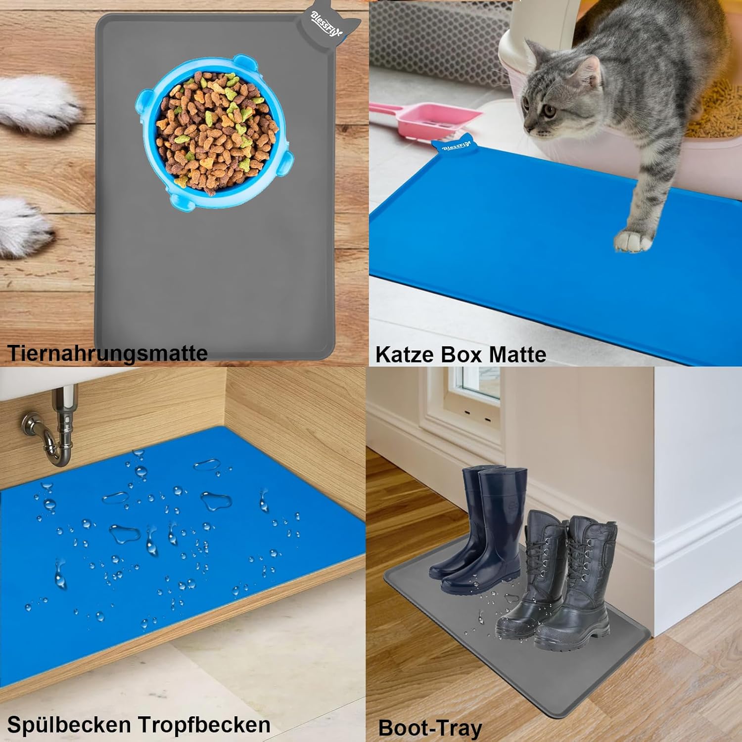 Thumbnail 6 de Silikon wasserdichte Futter- und Wassermatte für Hund und Katze (55 x 38 cm) – anti-rutsch, mit Rand