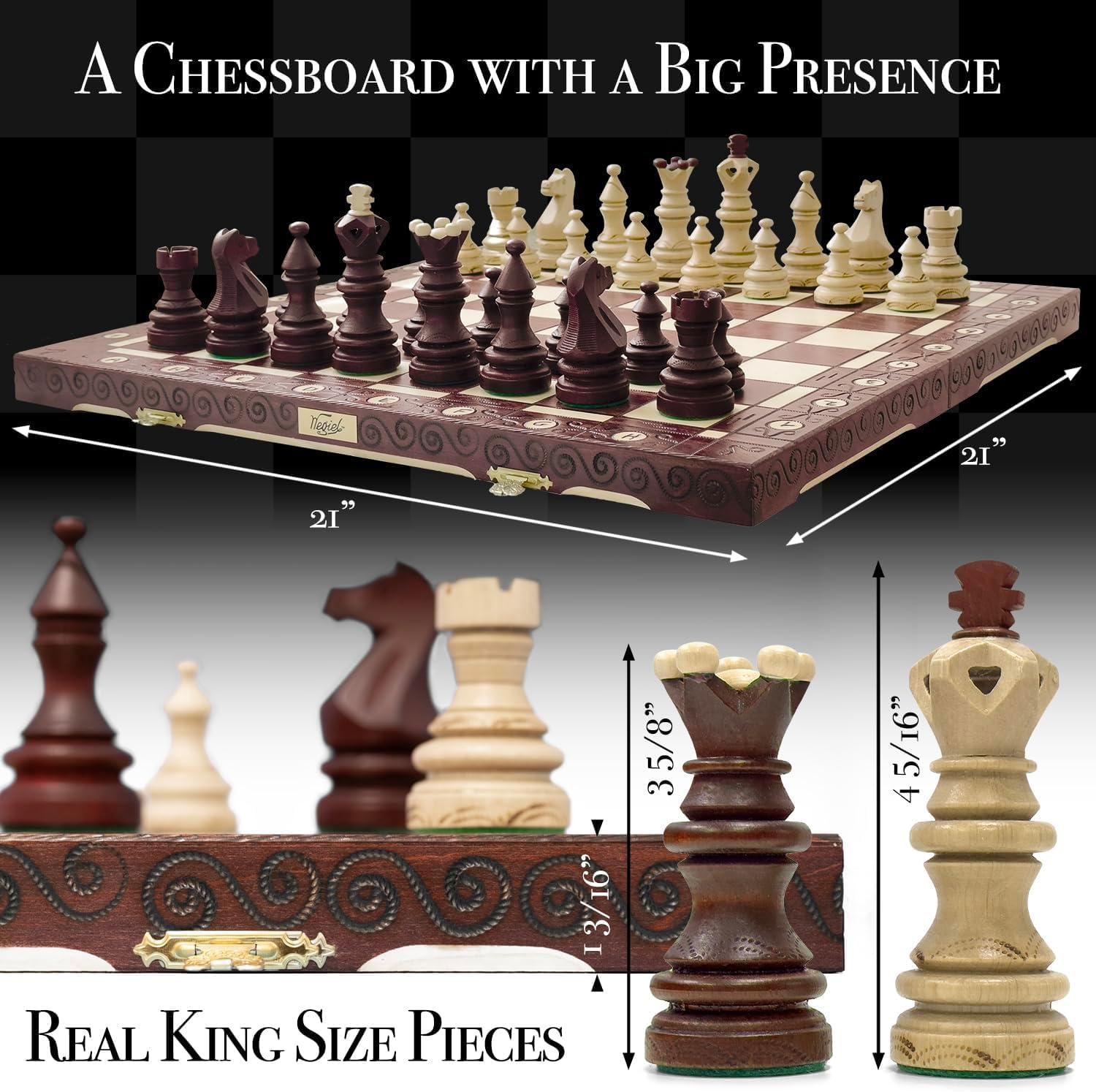 Detalle 2 de Wegiel Imperator 21-Inch Luxury Wooden Chess Set