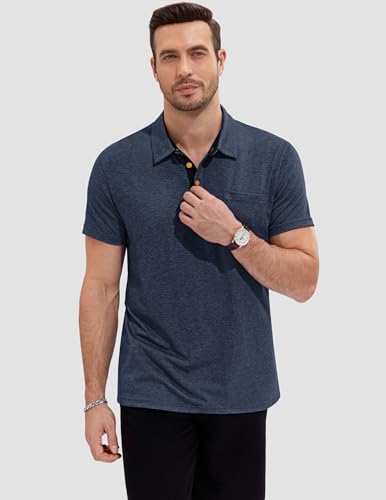 Detalle de Polo TARAINYA da Uomo in Cotone Blu Navy con Tasca e Maniche Corte