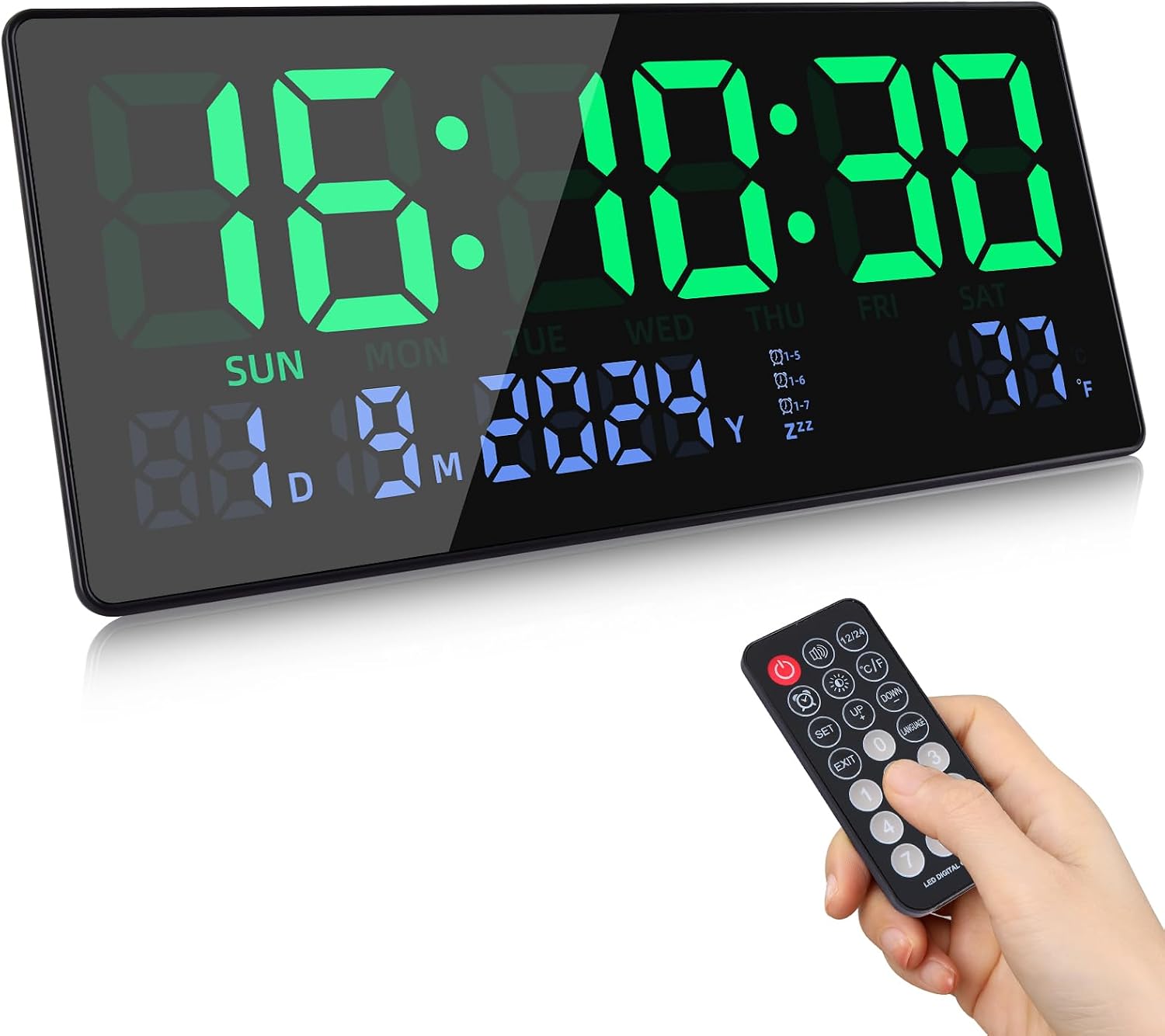 Detalle de Fuloon digitale wandklok 15,5 inch met kalender, temperatuur en afstandsbediening