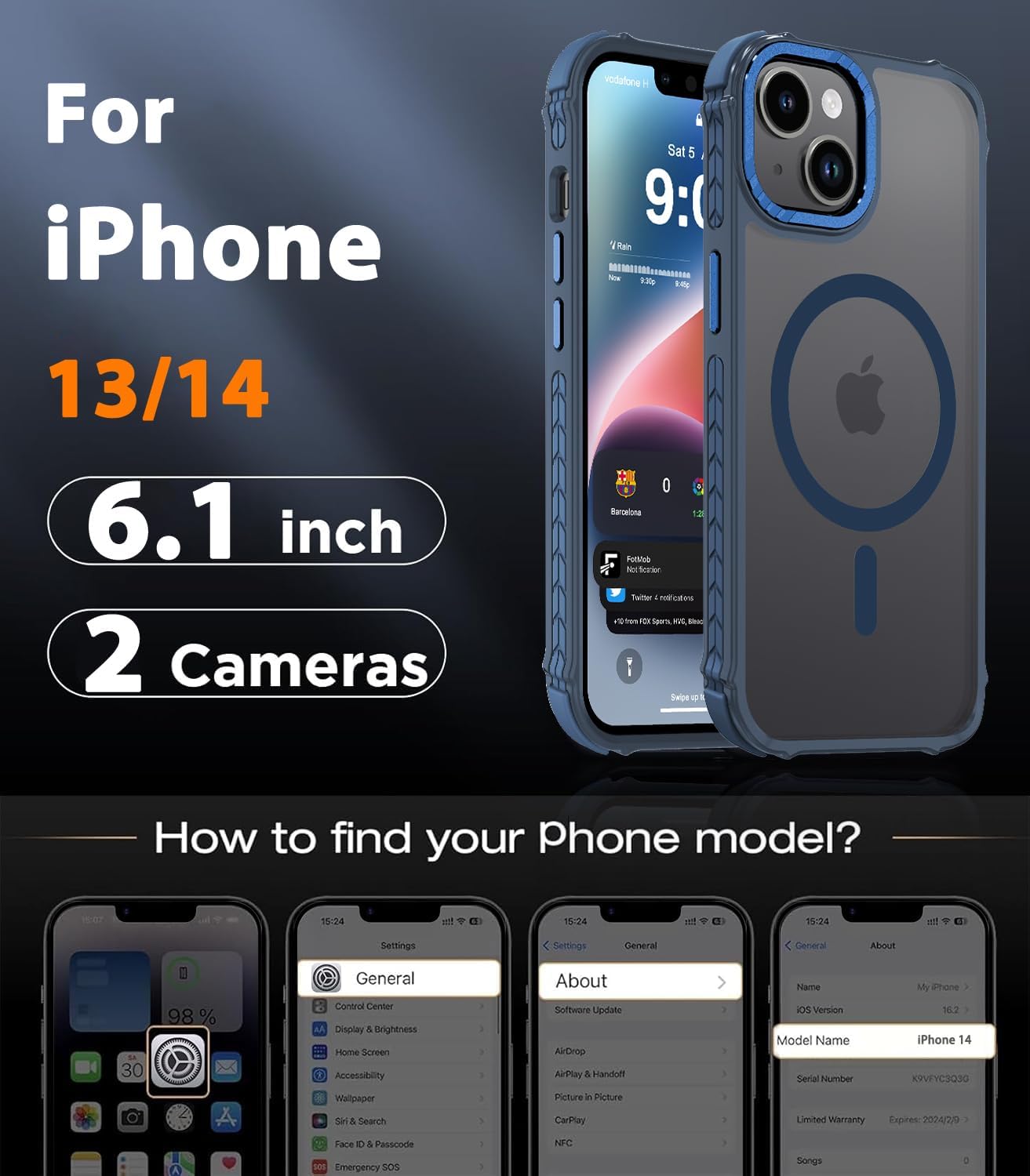 Thumbnail 1 de DEERLAMN Strong Magnetic Case for iPhone 13/14 (6.1-Inch) – Frosted Blue