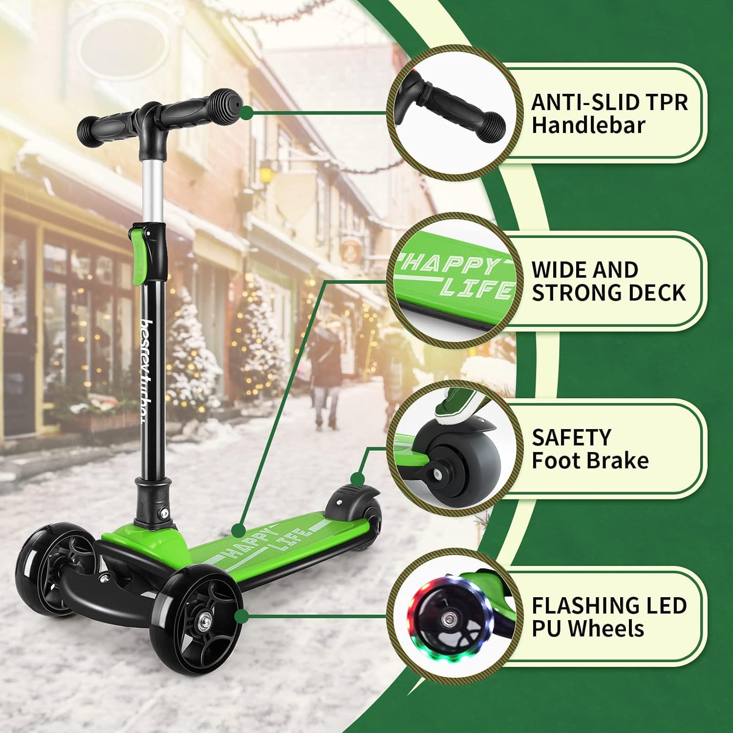 Thumbnail 2 de besrey Kinder-Scooter mit Big Wheels, faltbar & höhenverstellbar (LED-Räder) für 3–8 Jahre