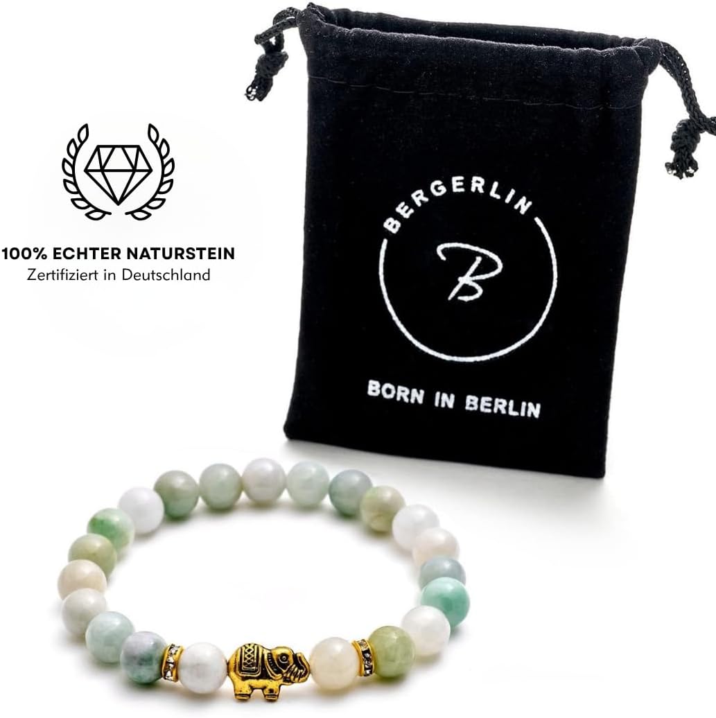Detalle de Elefant Armband mit echtem Jade – naturgeprüft in Deutschland, Unisex mit Echtheitszertifikat