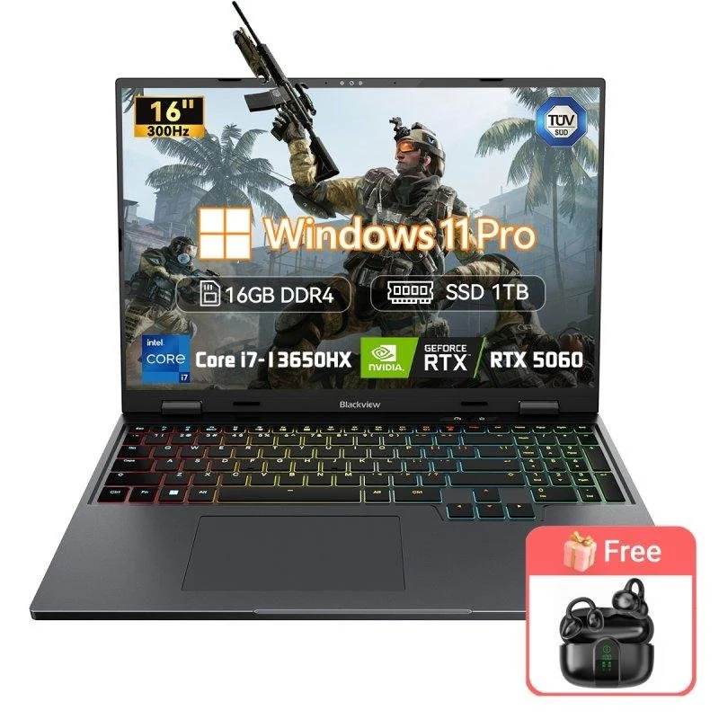 Detalle de Blackview GamiBook 16: Portátil gaming 16" con Core i7-13650HX, RTX 5060 y 1 TB SSD