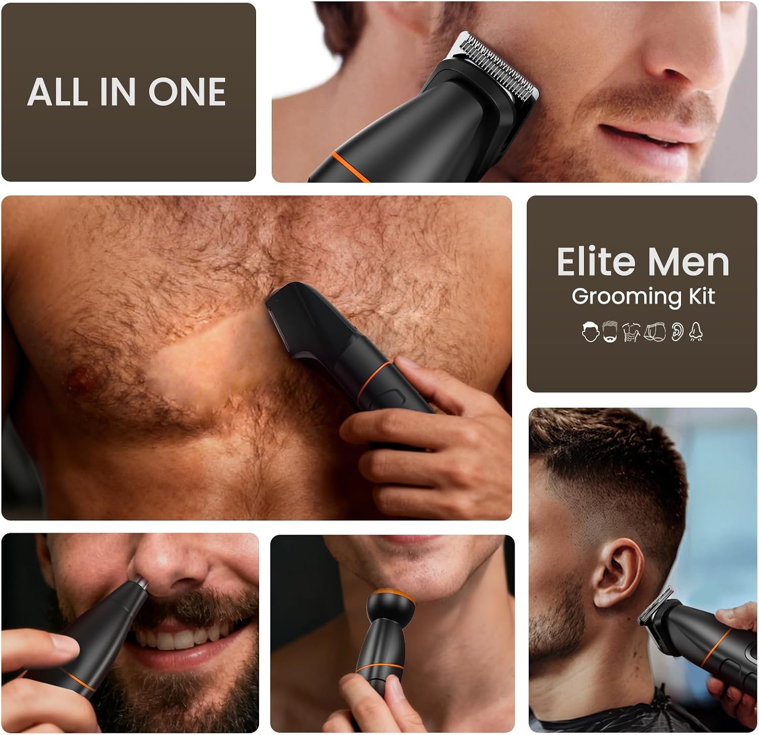 Detalle 2 de MAXGROOM 5 in 1 Manscape Body Hair Trimmer for Men with IPX6, 120-Min Cordless Runtime & Type C Charging Dock