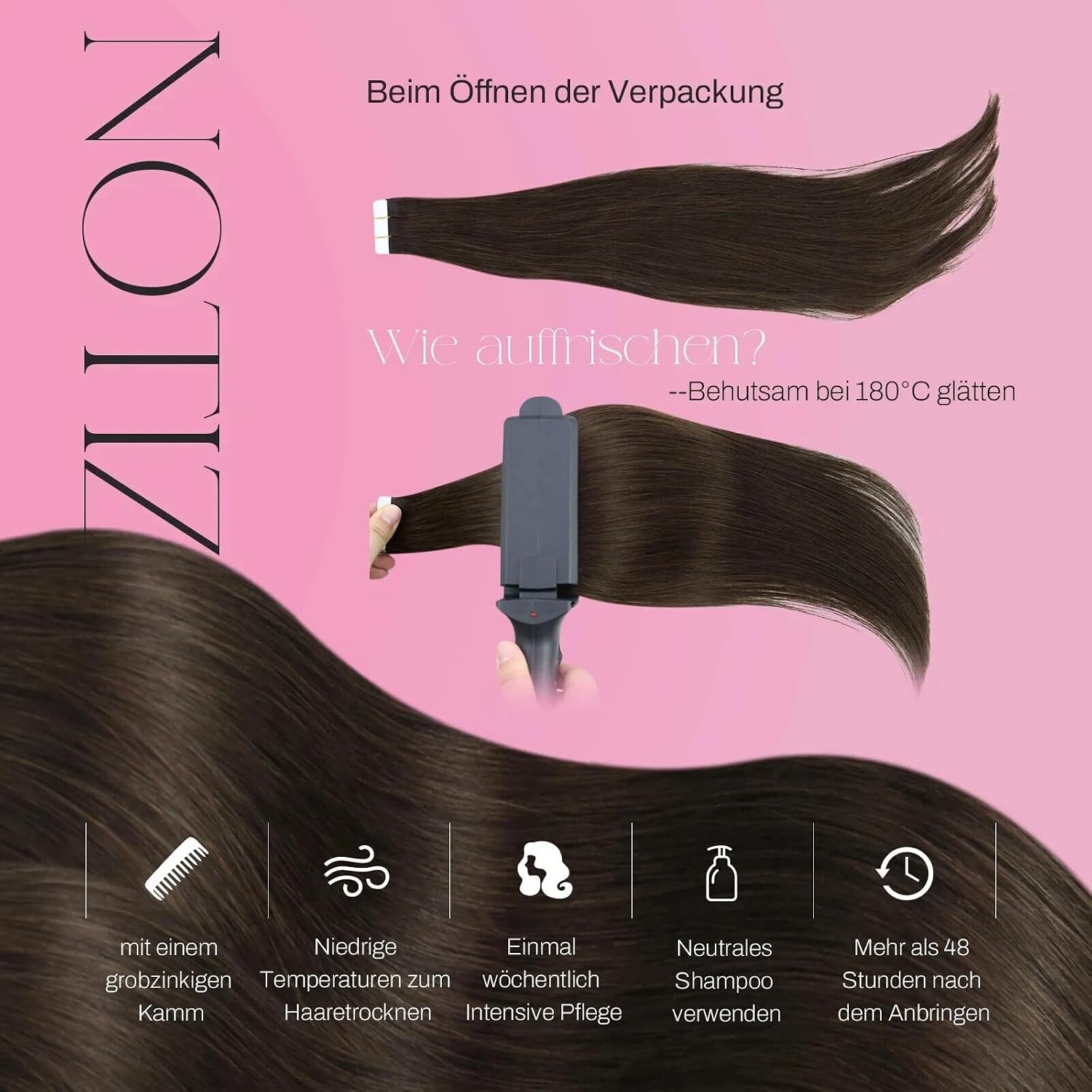 Thumbnail 4 de Moresoo Tape Extensions Echthaar – 20 Stk Dunkelbraun, 45 cm, 50 g, glattes Haar