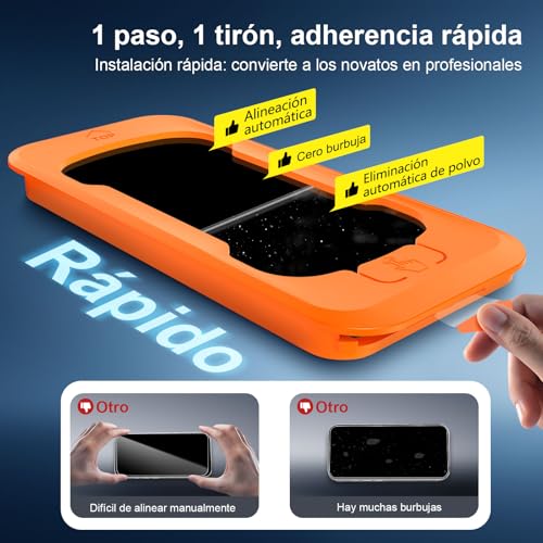 Detalle de NEW'C Protector Pantalla para iPhone 17/17 Pro y 16 Pro | Vidrio templado 9H con instalación automática