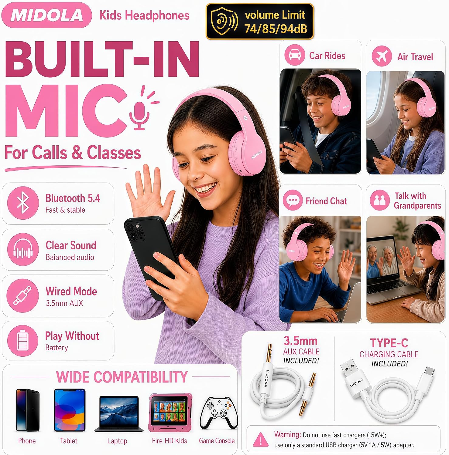 Thumbnail 5 de MIDOLA Kids Headphones Bluetooth 68H Play Time