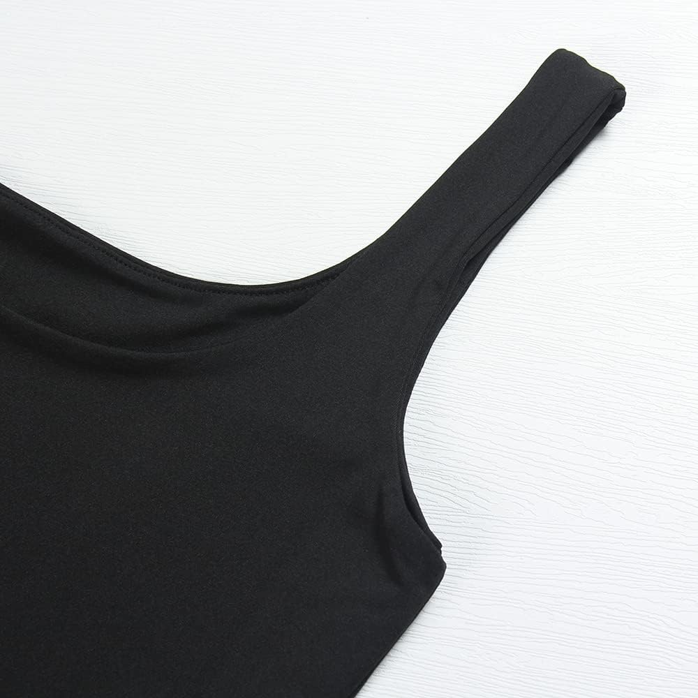 Detalle de Artfish Women’s Double-Layer Strappy Tank Crop Top (Square Neck, Sleeveless)