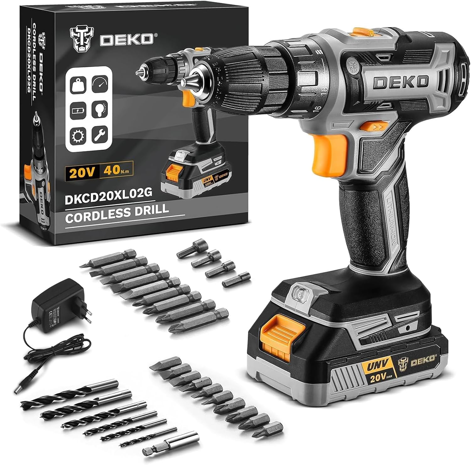 Detalle de DEKOPRO 20 V Akku-Bohrmaschine mit Akku & Ladegerät inkl. Bohrset