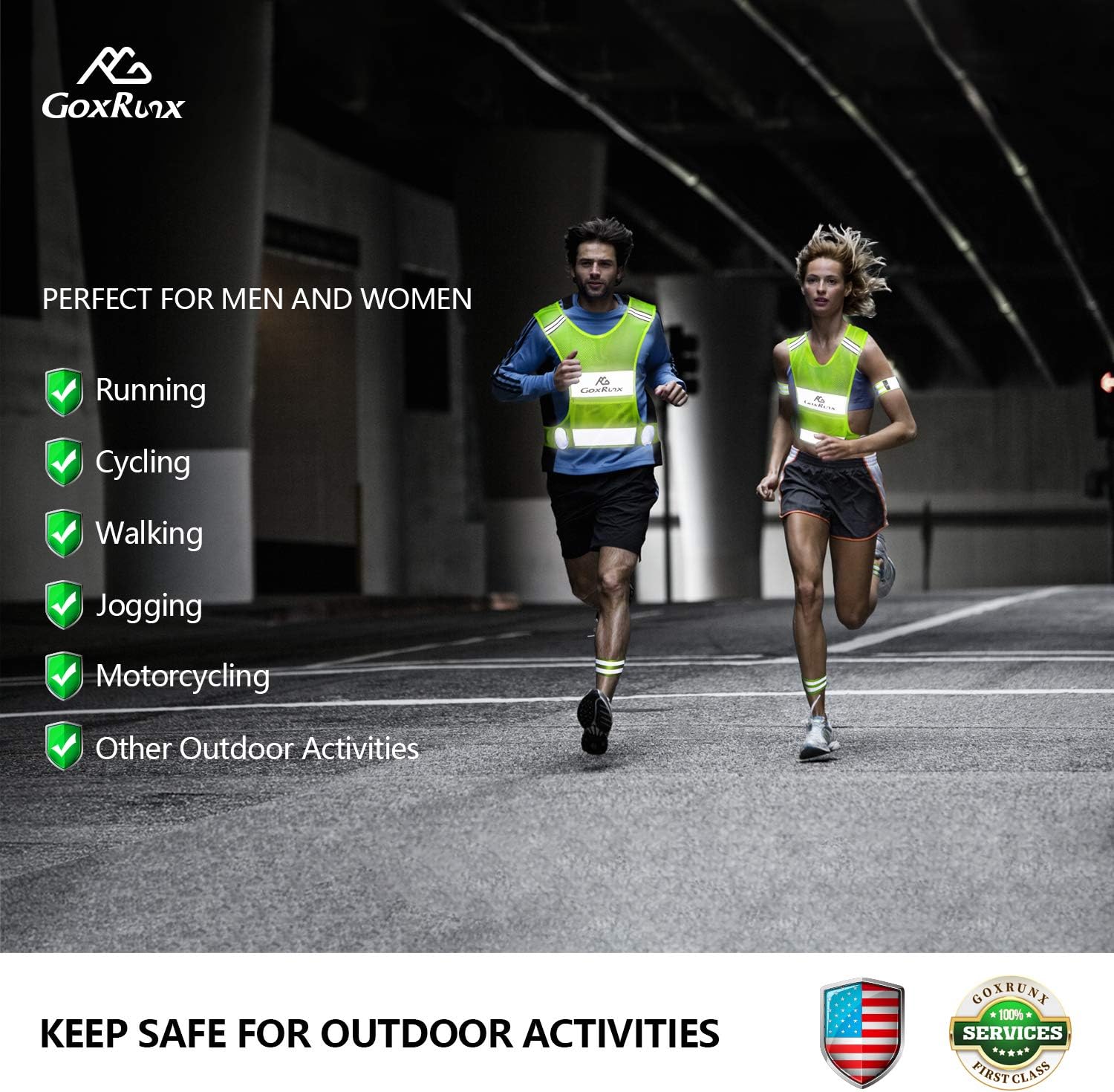 Detalle de GoxRunx Reflective Running Vest with Adjustable Arm Bands and Zipper Pocket