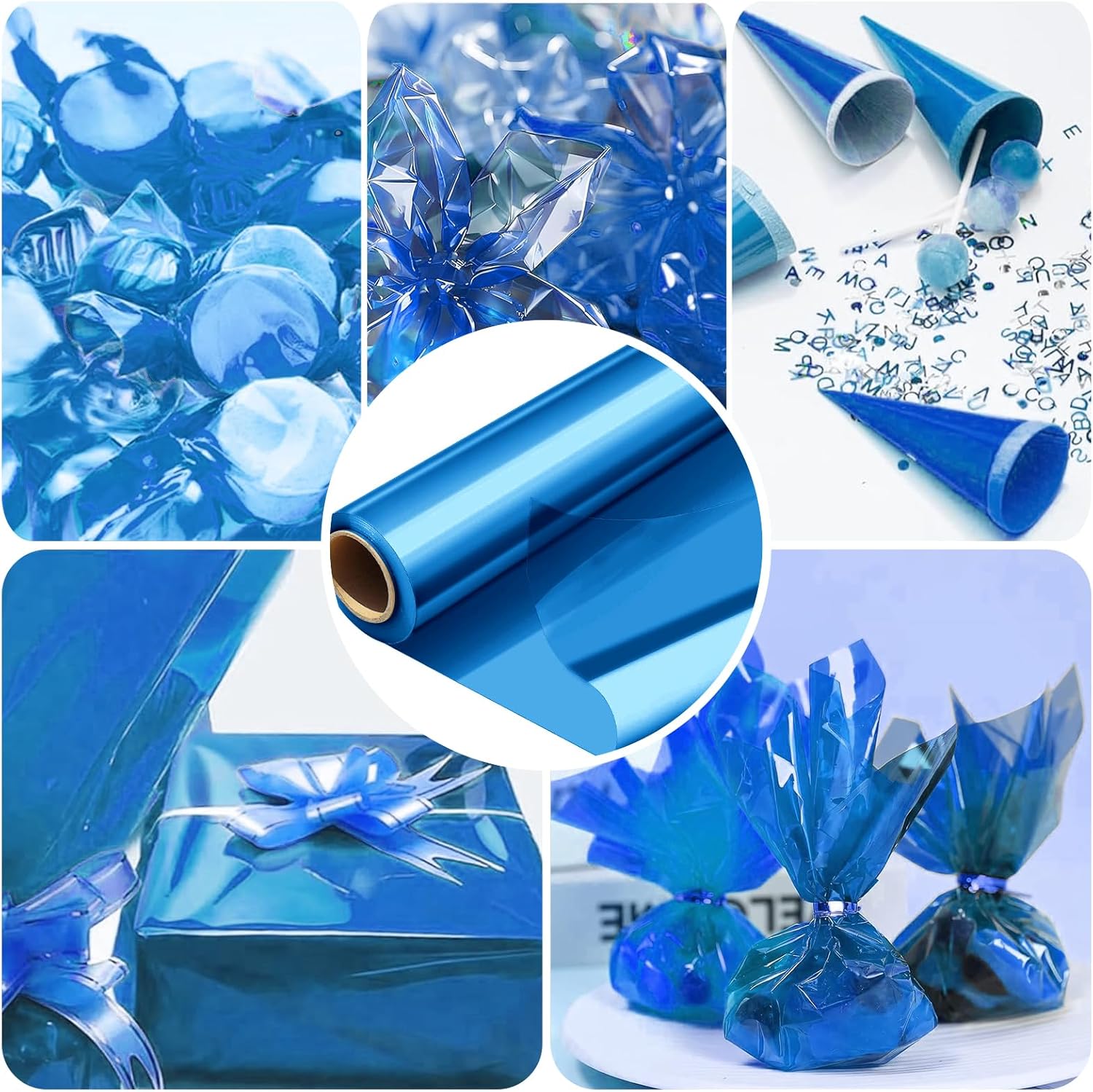Thumbnail 5 de 43 cm x 30 m blaue Klarsicht-Cellophanfolie (3 Mil) – transparente Geschenkverpackung für Körbe, Blumen und Snacks