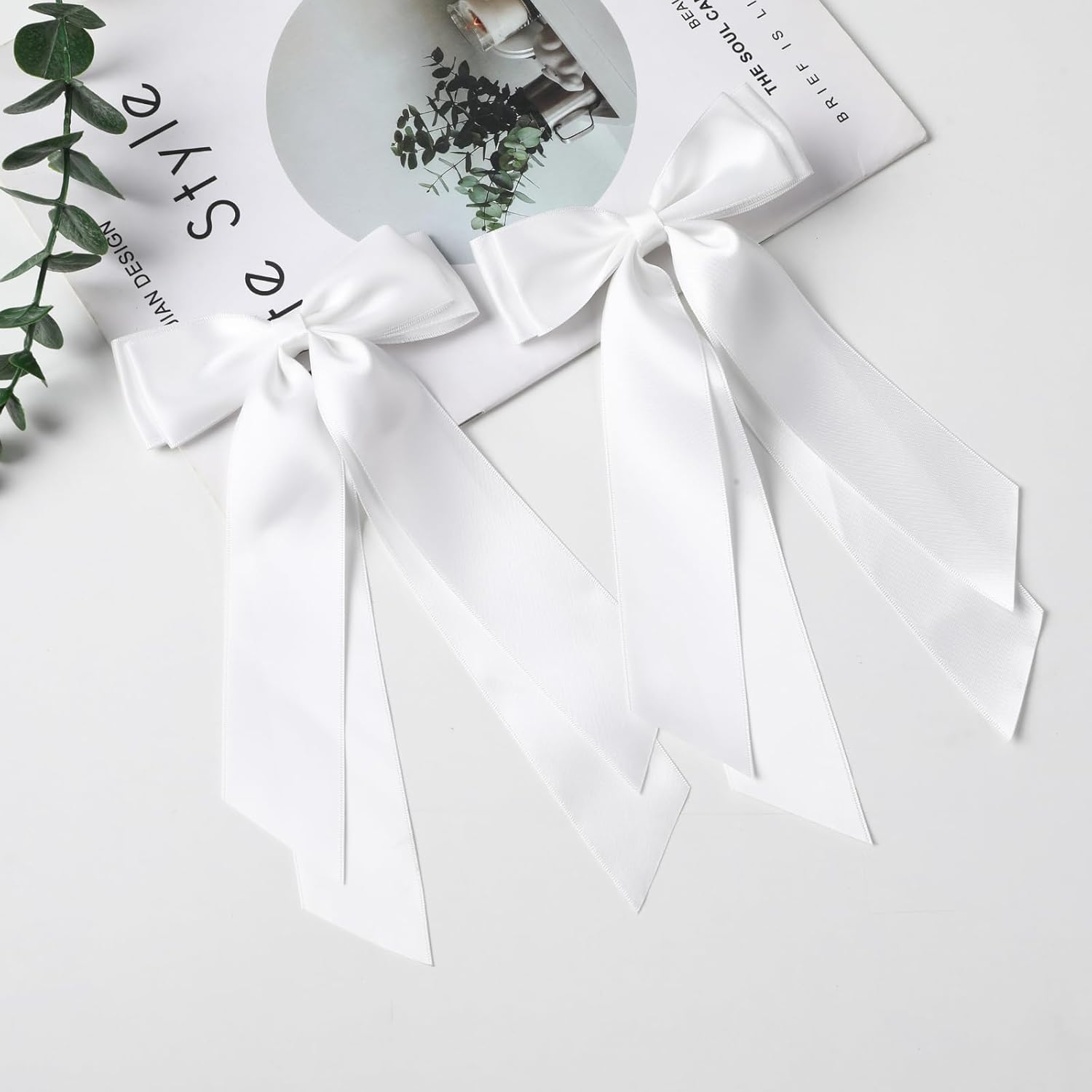 Detalle 2 de LuSeren 2-Pack Double Layer Hair Bows with Ribbon Clips (White)