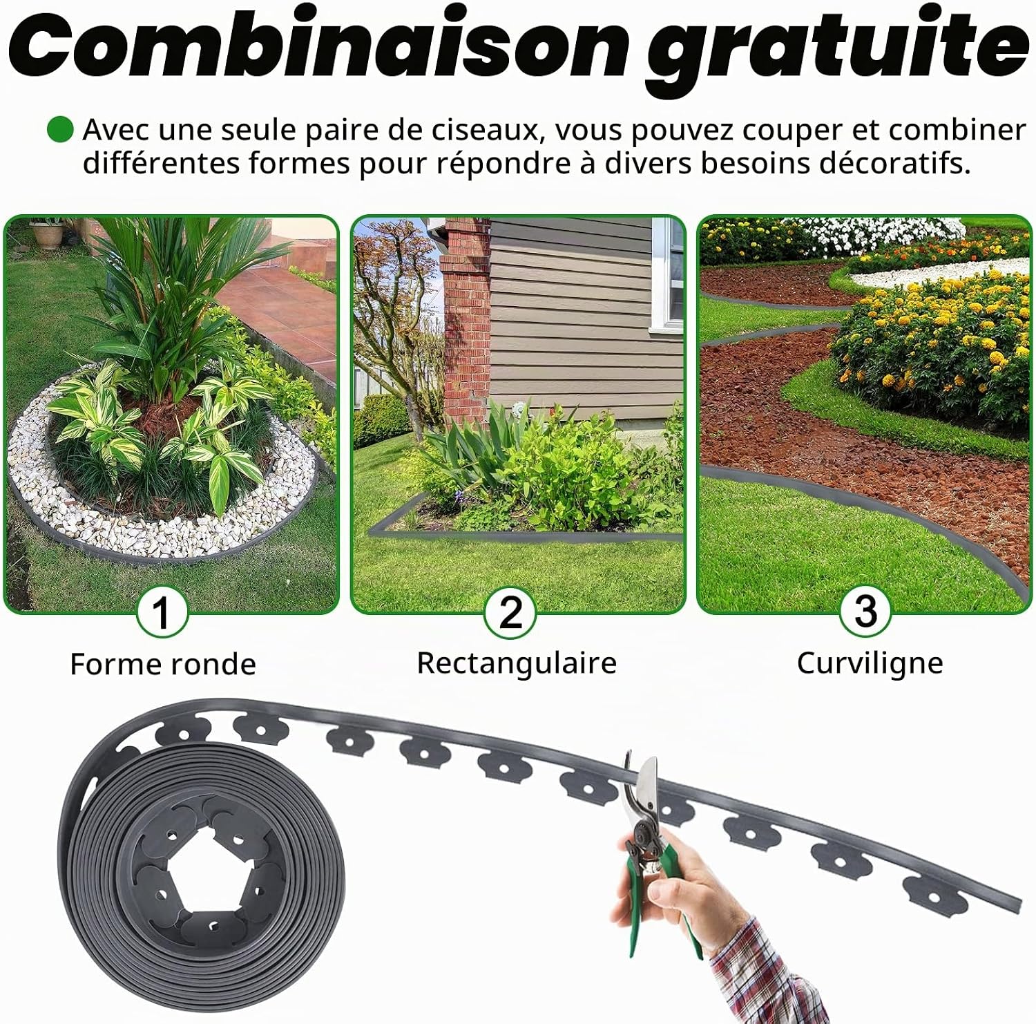 Detalle de UISEBRT Bordure de pelouse synthétique grise – flexibele gazonrand van kunststof, 10 m