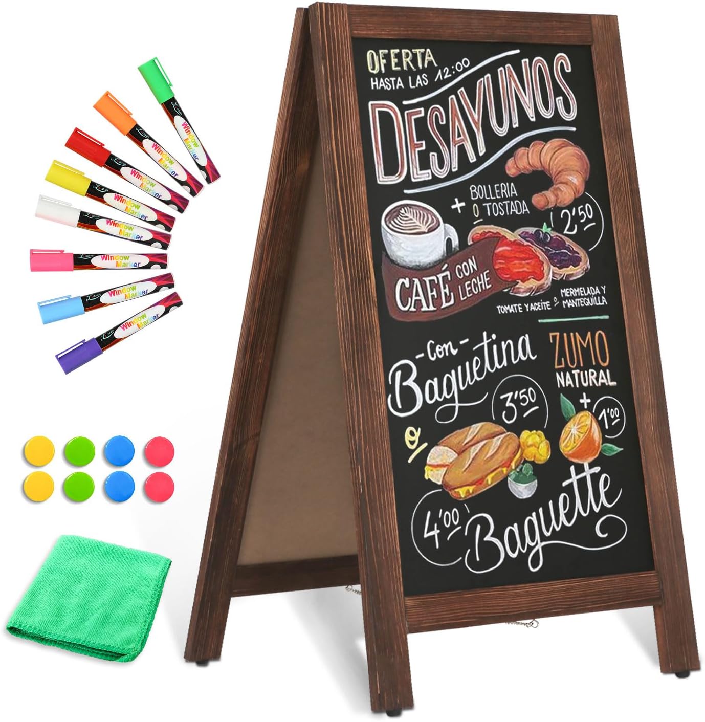 AMUSIGHT AS-AF4020-BRWN 40" x 20" Double-Sided Magnetic A-Frame Chalkboard