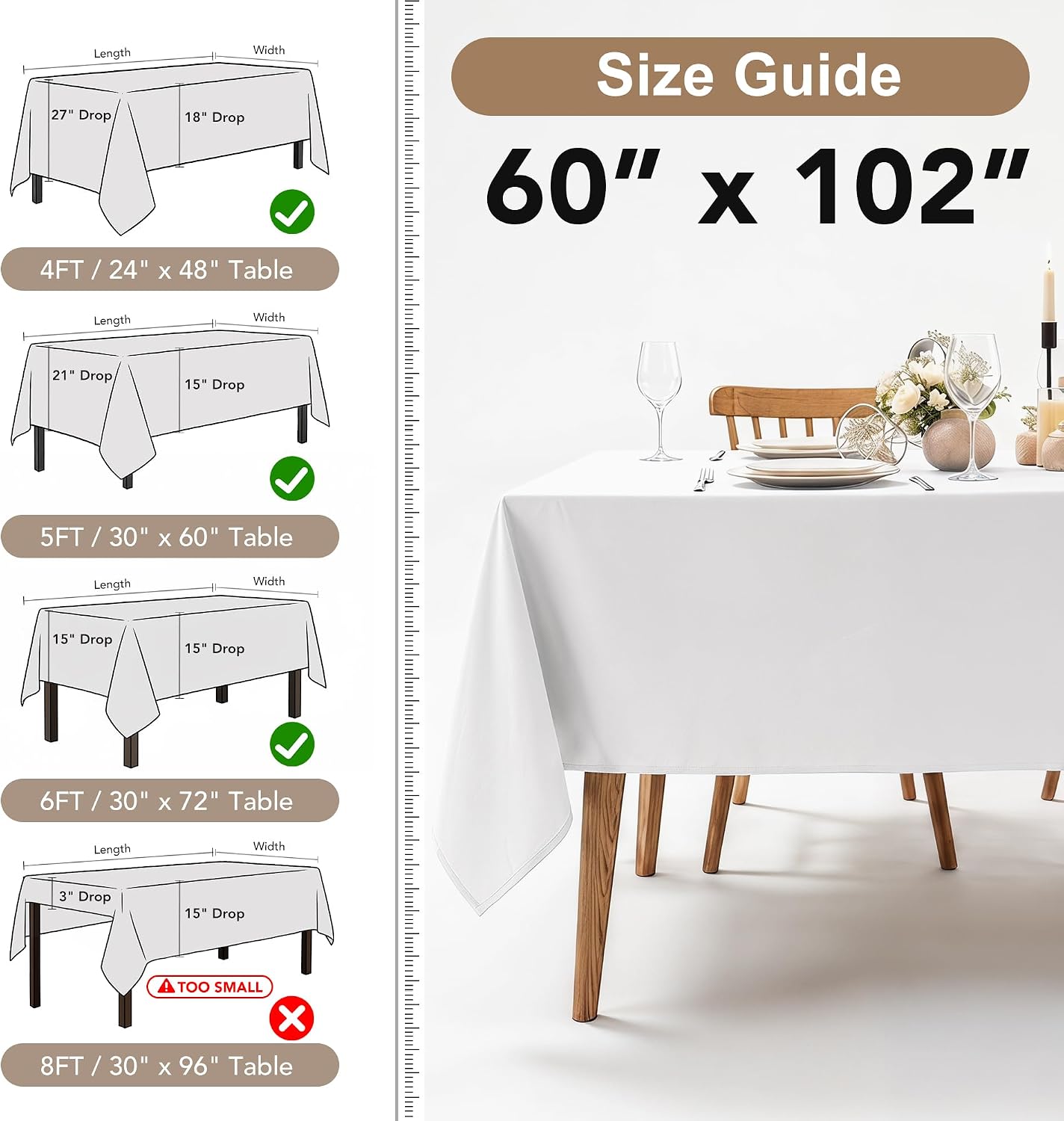 Detalle 2 de Fitable 8-Piece Rectangle Tablecloths, 60x102 Inch ⚙