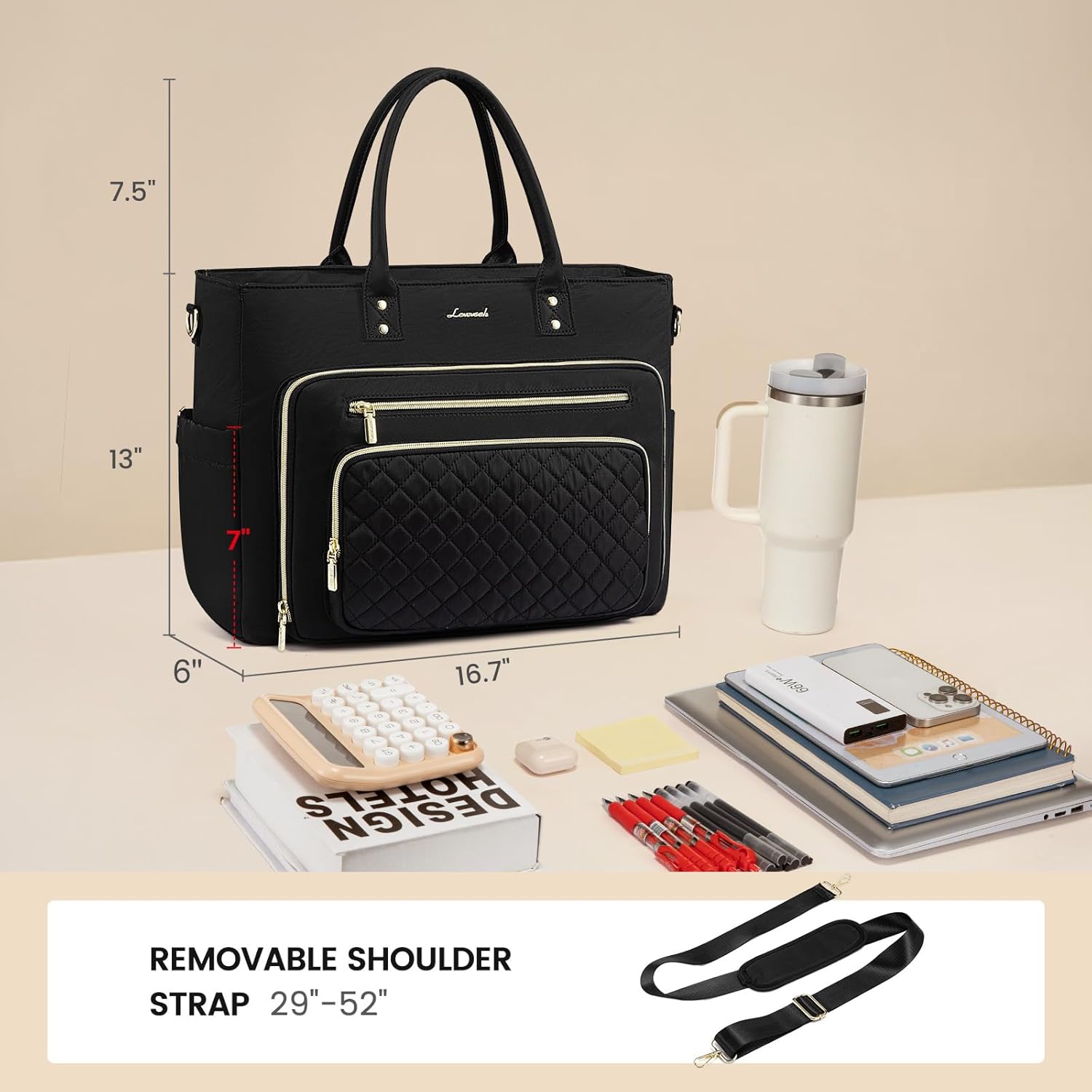 Thumbnail 6 de LOVEVOOK Teacher Tote Bag with Cup Holder