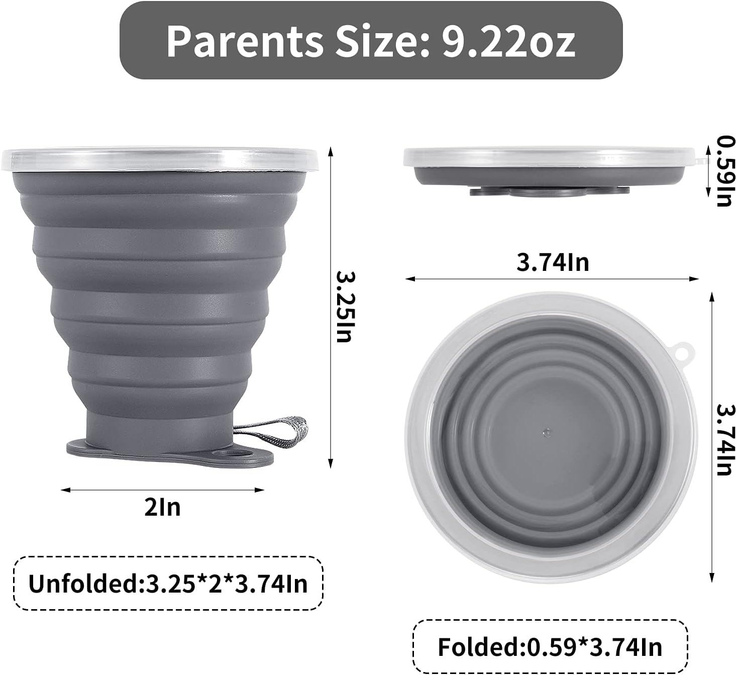 Detalle 2 de ME.FAN MF-SCTC Collapsible Silicone Travel Cups, 270 mL, 4-Pack