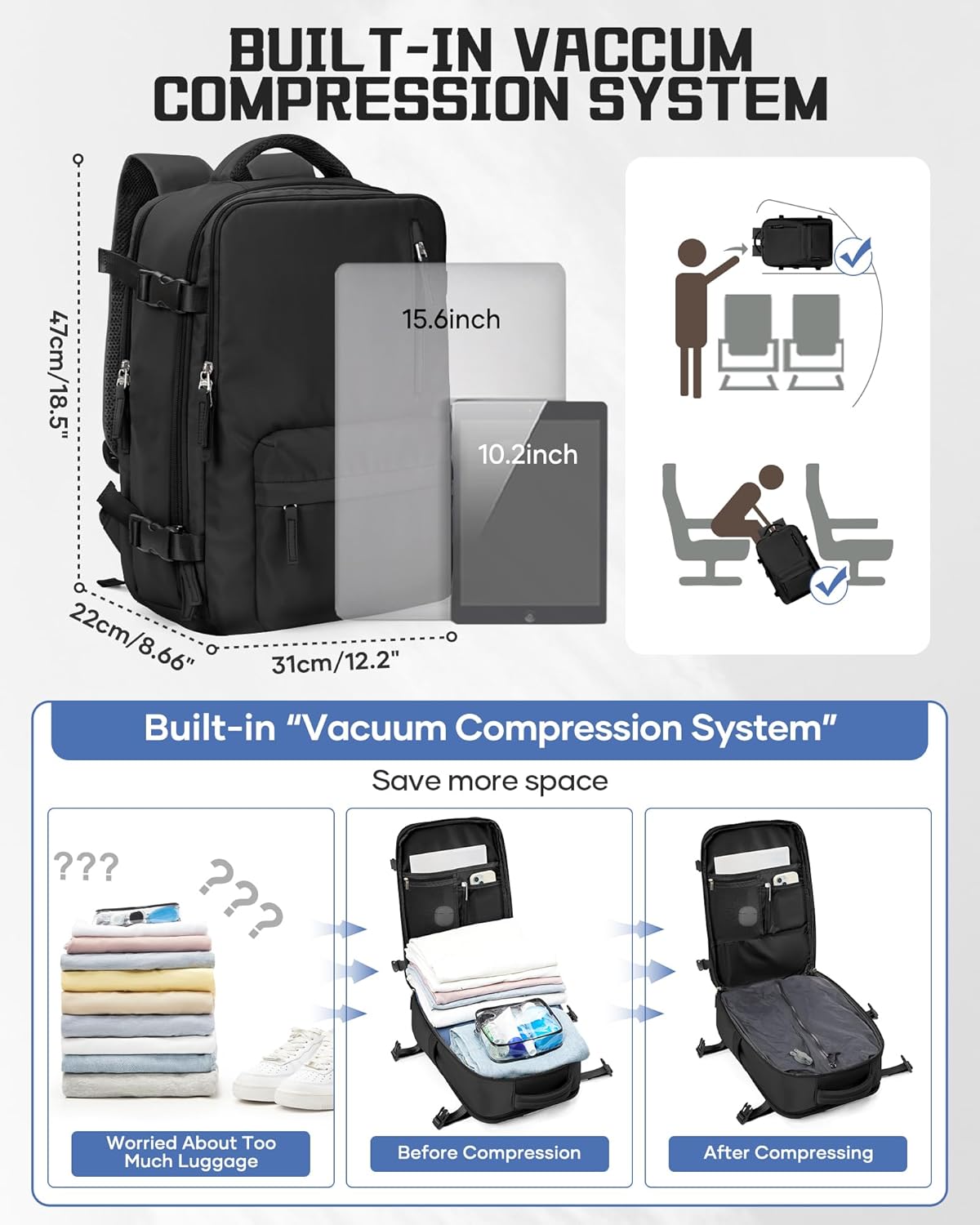 Thumbnail 3 de WONHOX Large Travel Carry-on Backpack