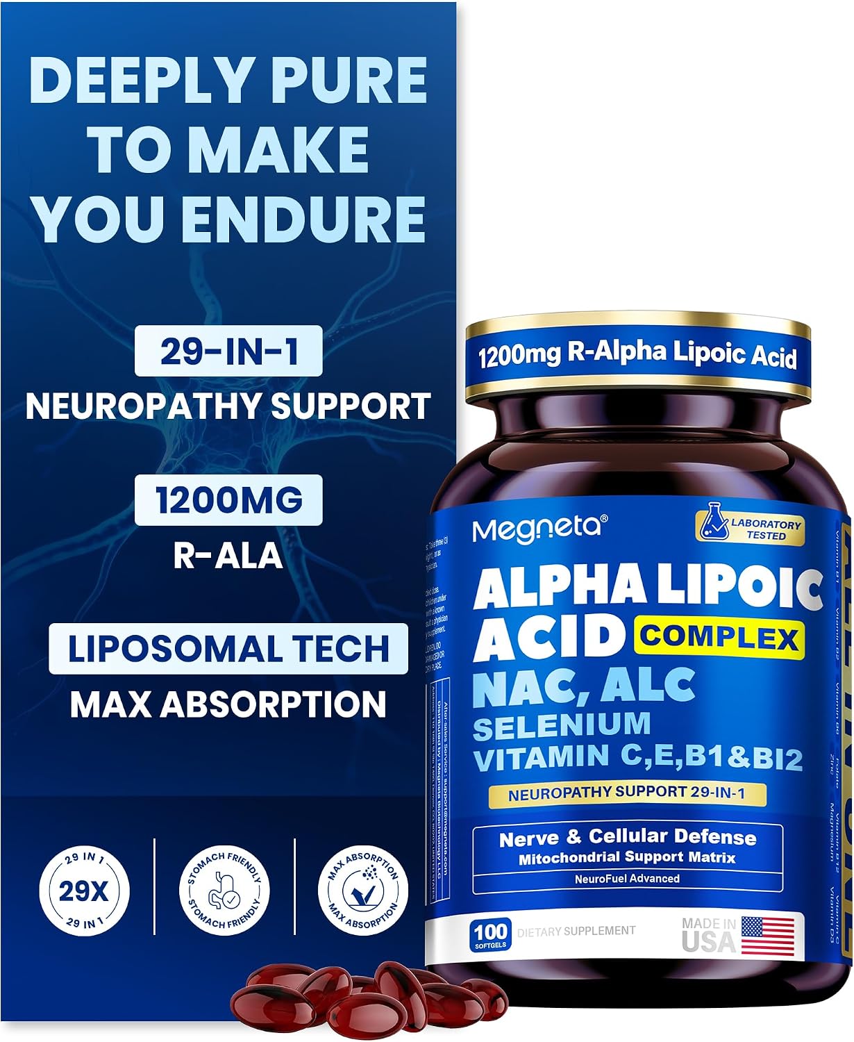 Detalle de Megneta Liposomal R-Alpha Lipoic Acid Supplement, 100 Count