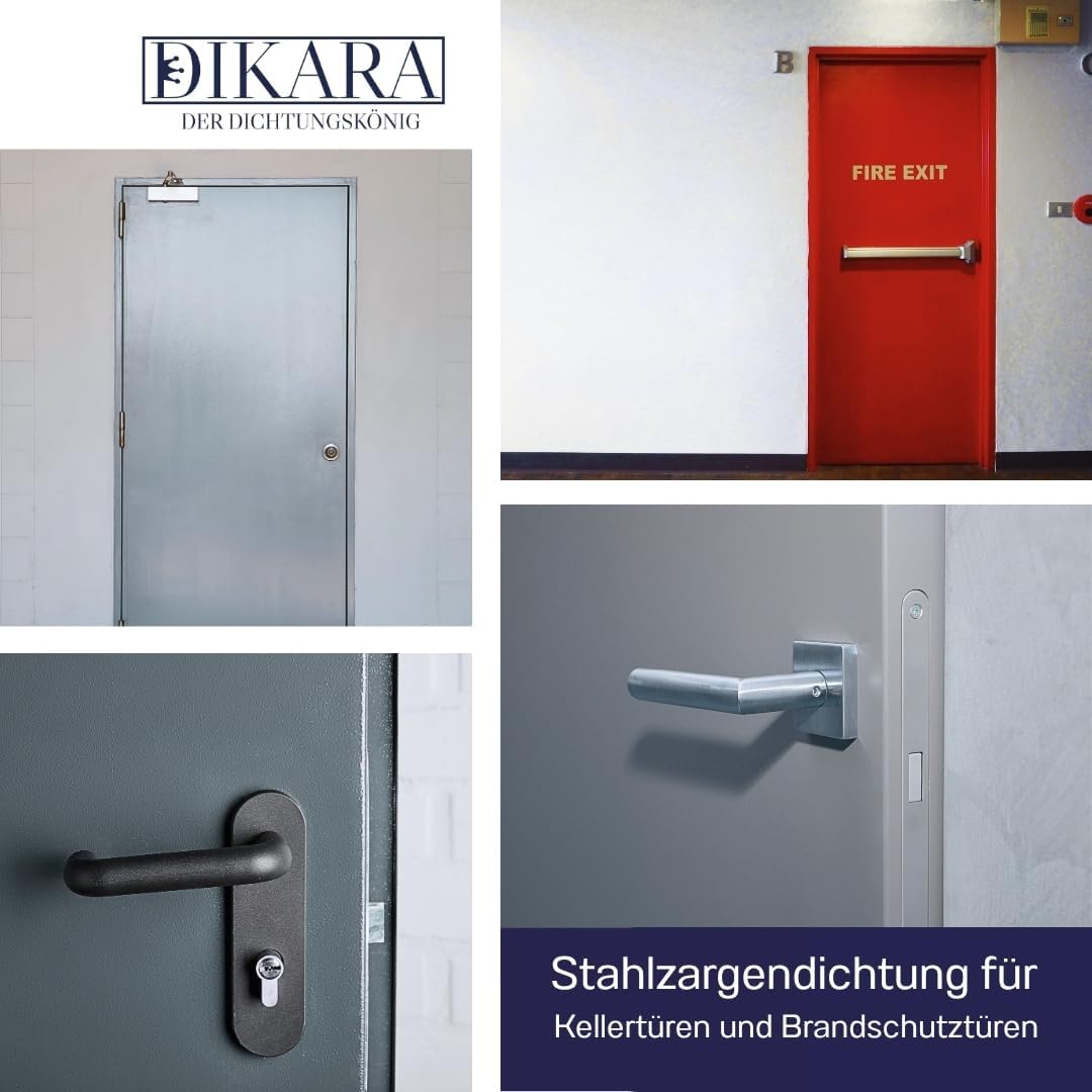 Detalle de Dikara Stahlzargendichtung Grau 5 m – Türdichtung gegen Zugluft, Lärm & Staub (Dichtungsbreite 14 mm, Höhe 17 mm)