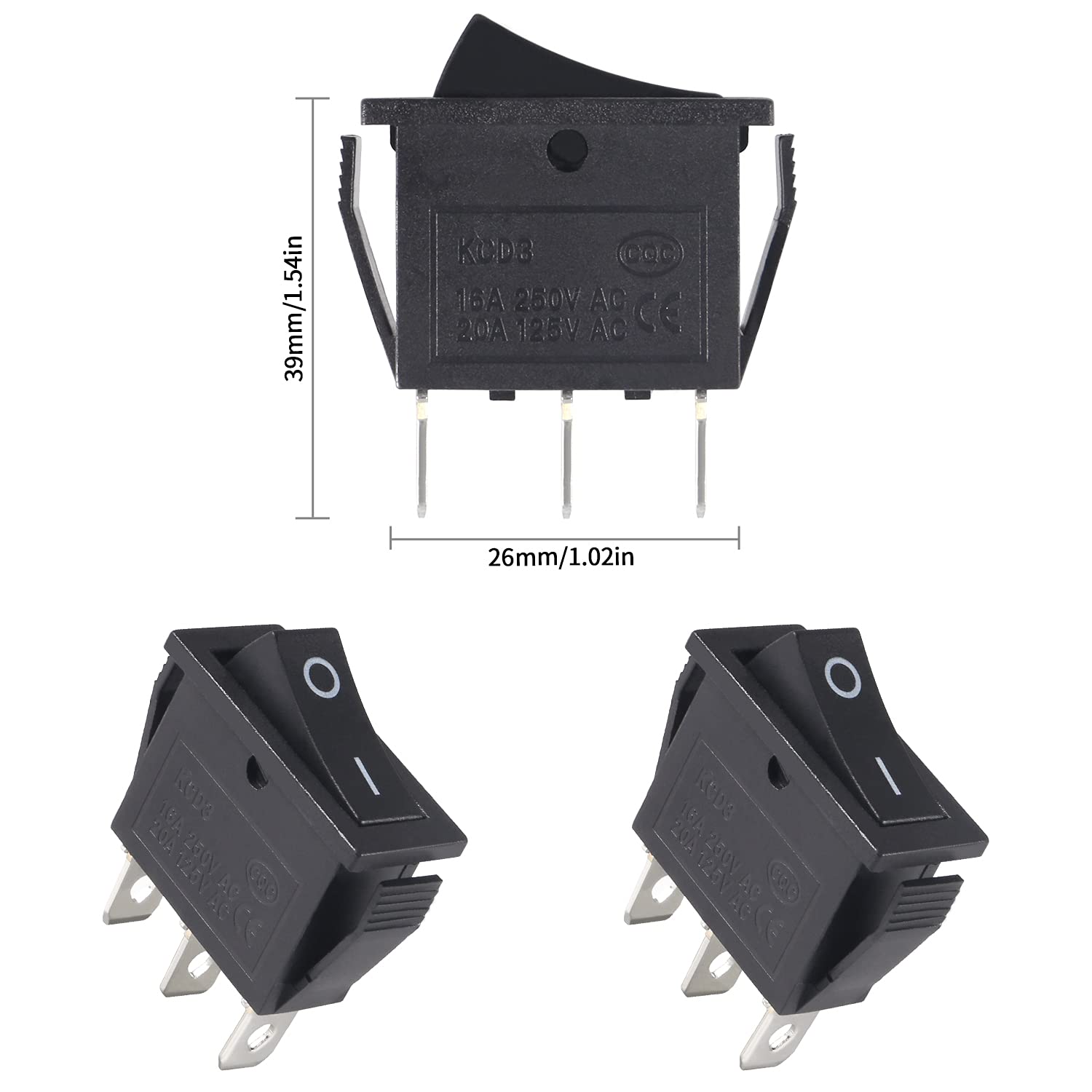 Thumbnail 2 de 10PCS SPST 3 Pins 3 Position ON/Off AC rocker toggle switch (16A/250V, 20A/125V)