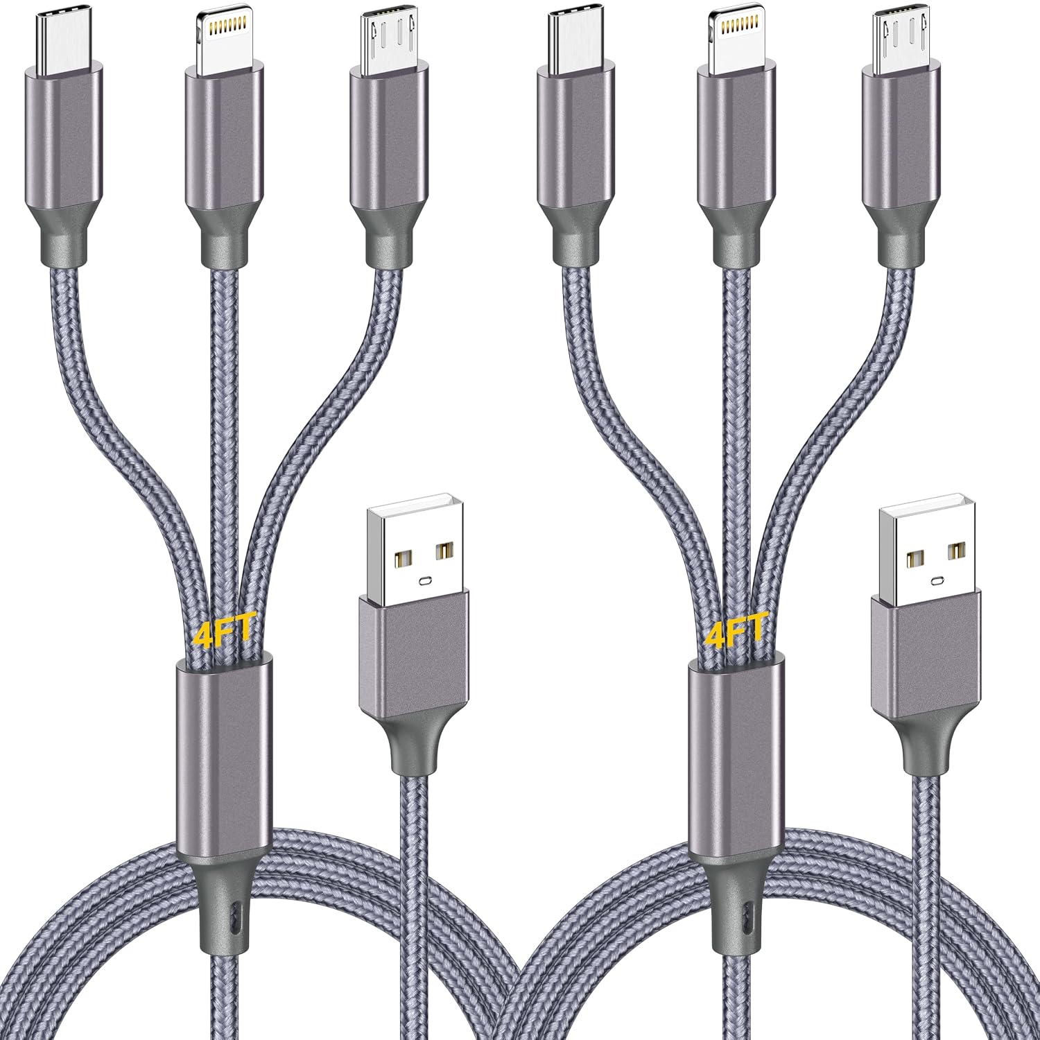 Detalle de Multi Charging Cable 4ft 2Pack 3‑in‑1 Braided Cable
