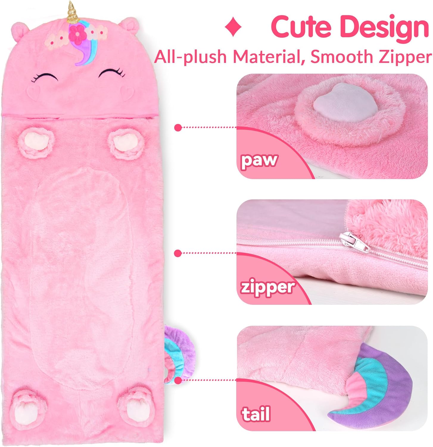 Thumbnail 6 de iPlay iLearn Kids Unicorn Sleeping Bag 2-in-1 Toddler Nap Mat (Plush Slumber Sack)