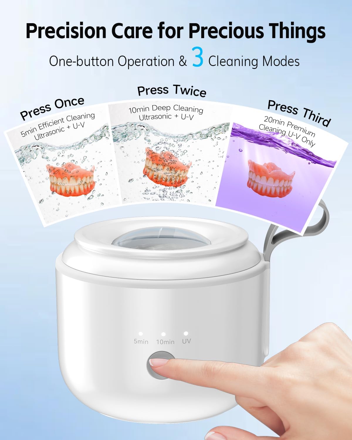 Detalle de JeaTone Ultrasonic Retainer Cleaner Machine — 48kHz, Portable 200ML