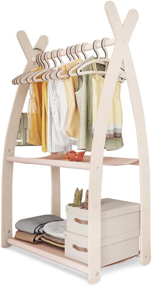 MAMOI Armadio per Bambini in Legno 95x106x32 cm – Appendiabiti a terra