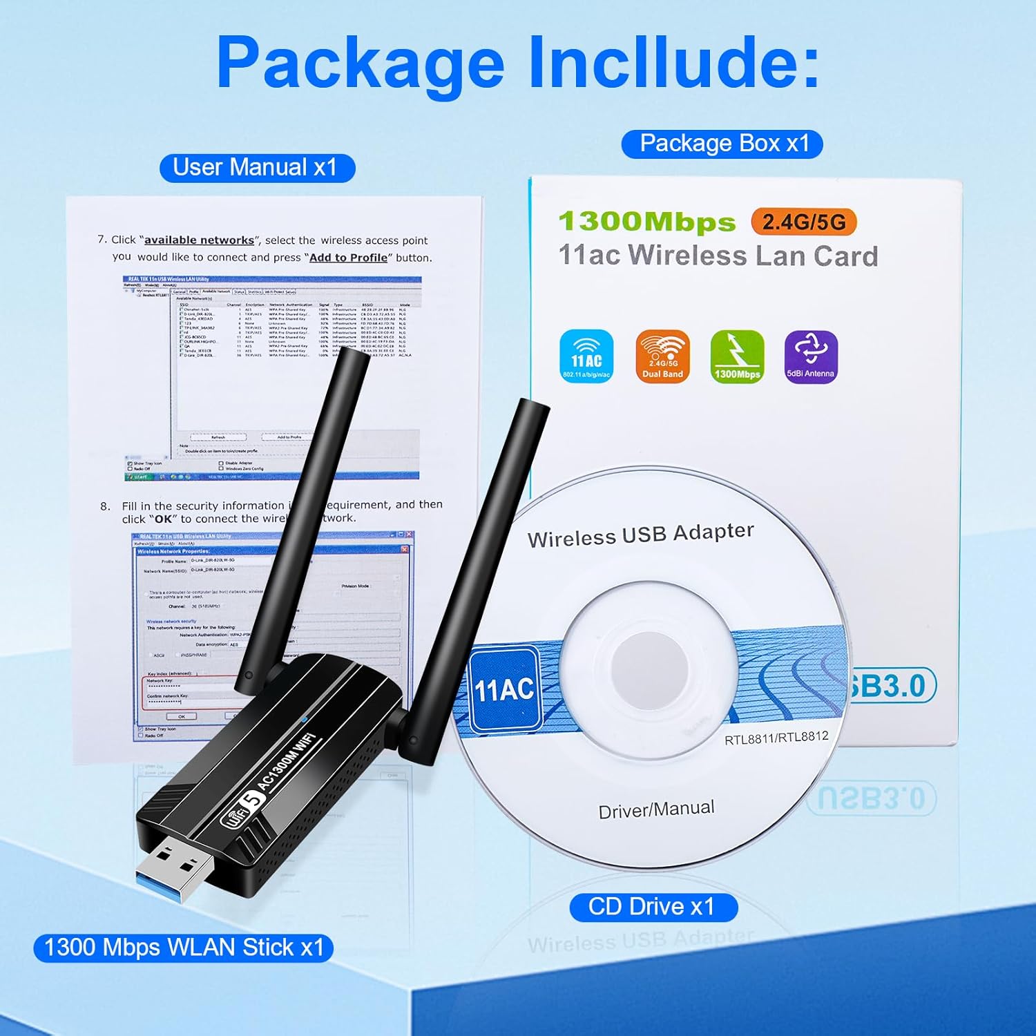 Thumbnail 6 de Vemfay USB WLAN Stick Adapter – AC1300 Dualband für PC, 867 Mbps (5 GHz) / 400 Mbps (2,4 GHz) mit USB 3.0