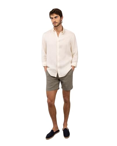 Detalle de El Ganso Camisa Lino Garment Dyed Button Down Beige