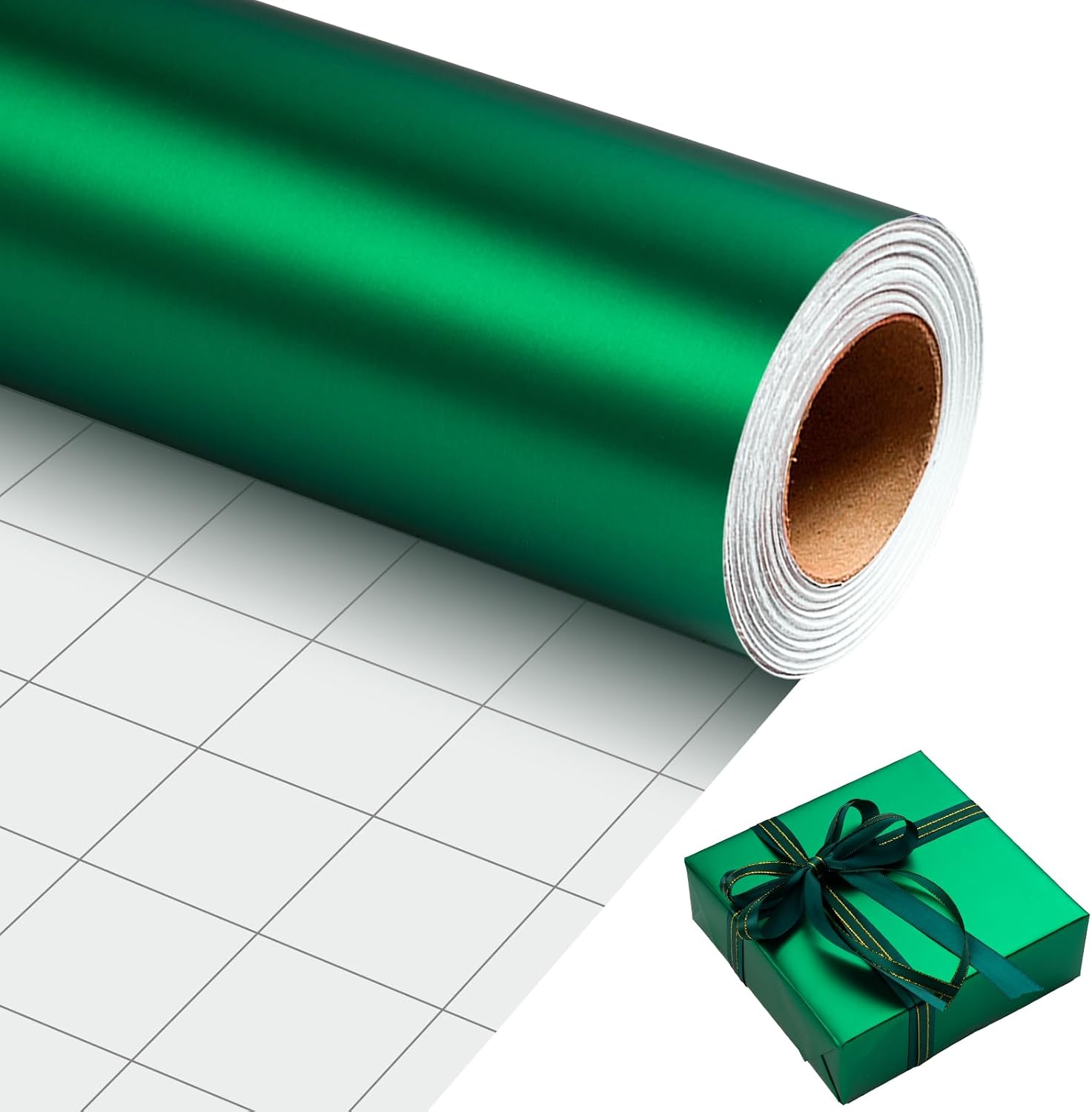 Detalle de Homeral Dark Green Wrapping Paper, 17 In x 33 Ft Matte Metallic Roll