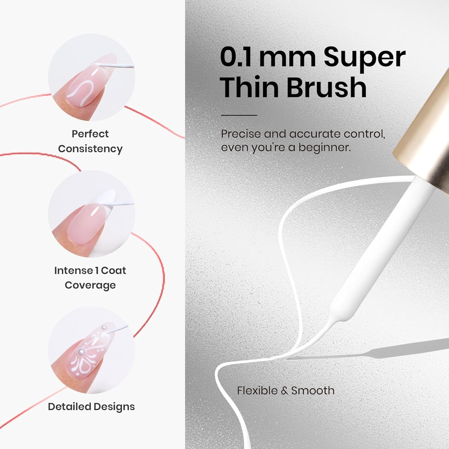 Detalle 2 de Beetles Swirl Nail Art White Gel Polish Liner (Classic White) with Thin Brush, 1 pc / 7ml