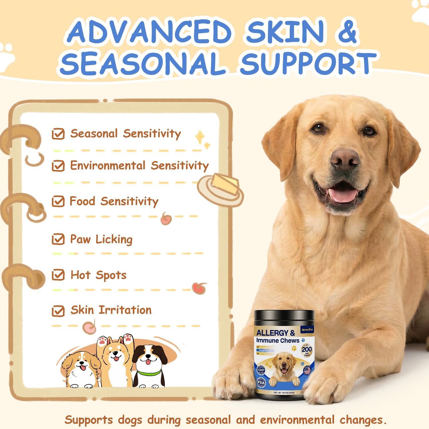 Detalle de Wonmore Dog Allergy Chews, 200 Soft Chews