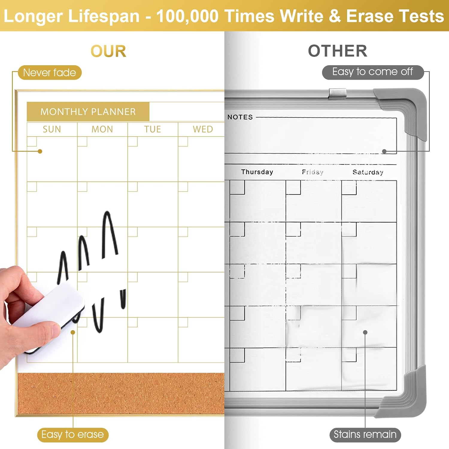 Detalle de ARCOBIS COM2418-MONTH-Gold-H Monthly Calendar Whiteboard, Magnetic 24" x 18" with Cork