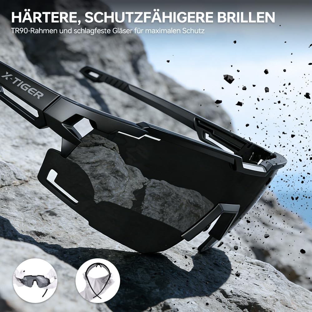 Thumbnail 4 de X-TIGER Schnelle Sportbrille für Herren & Damen mit TR90-Rahmen und UV400 polarisierte Gläsern