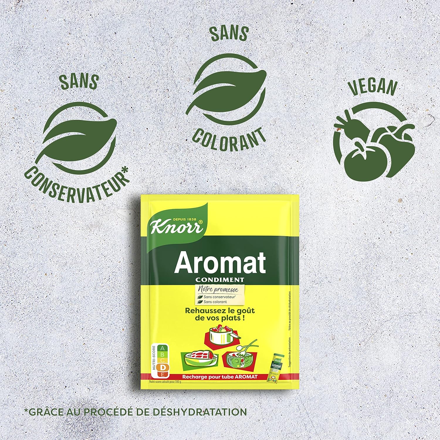 Detalle de Knorr Aromat Recharge en Poudre 90 g x 13 sachets – Assaisonnement sans colorant ni conservateur