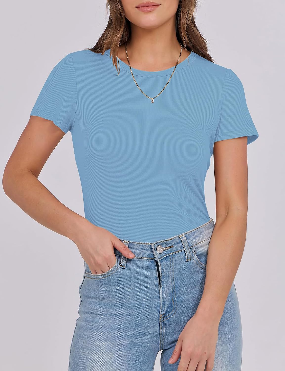 Detalle de DUOEASE Shirt Damen Slim Fit Kurzarm