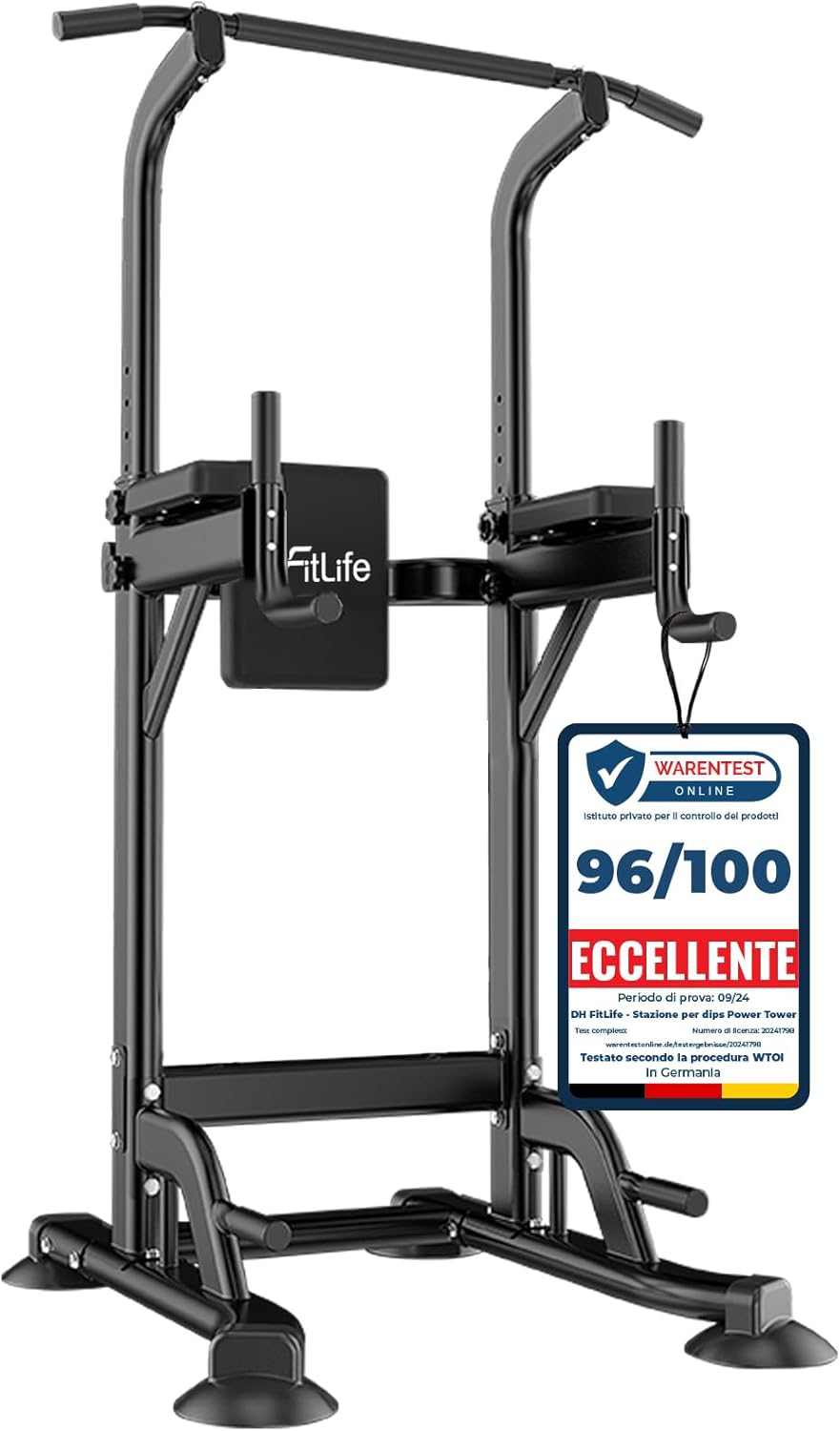 DH FitLife Power Tower Dip Station: stazione fitness da casa con barra per trazioni e dip