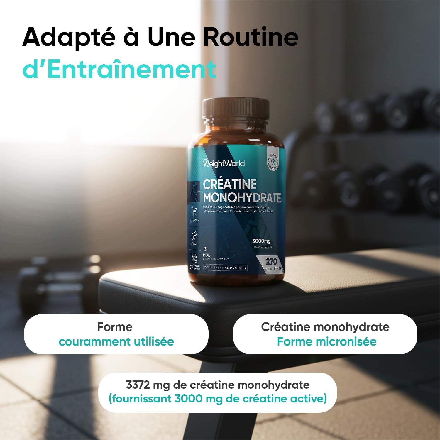 Detalle 2 de Creatine Monohydrate 270 comprimés — 3000 mg par portion 💊