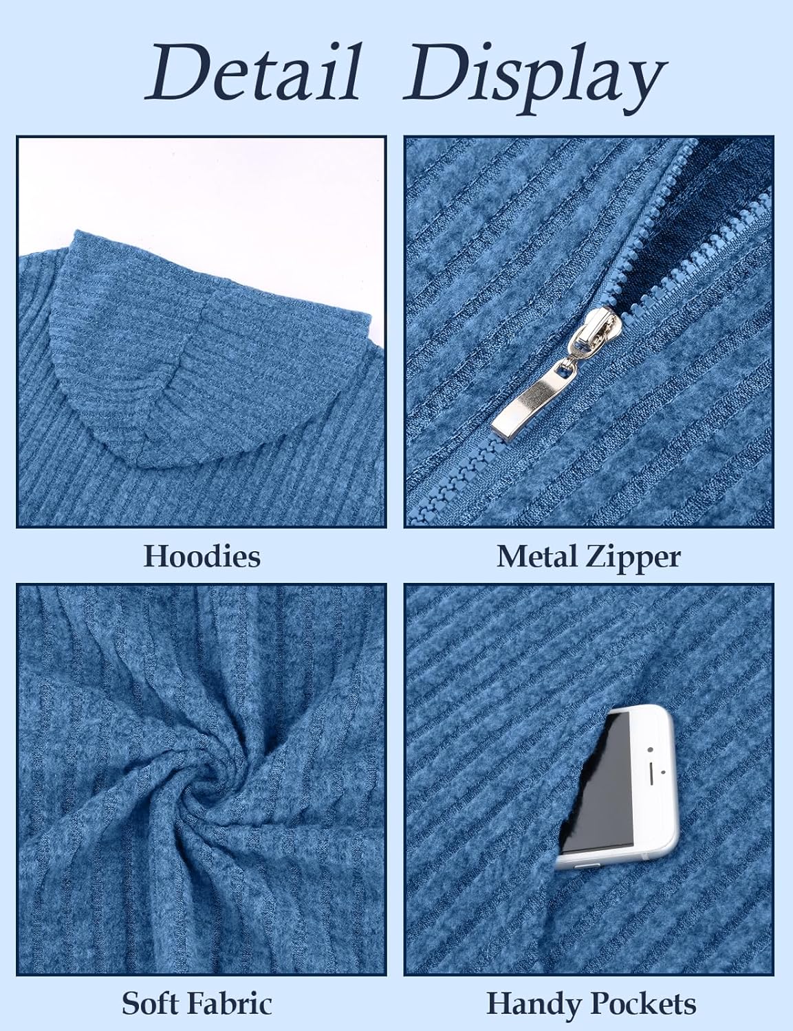 Detalle de Flikity Womens Cardigans Zip Up Hoodies with Large Pockets - Lightweight Knit Jacket (M-3XL)