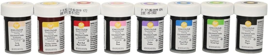 Thumbnail 1 de Set di coloranti alimentari concentrati Wilton (8 vasetti da 28 g): giallo dorato, viola, blu reale, rosso, rosa, verde foglia, avorio e nero