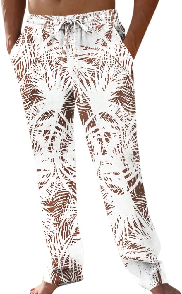Thumbnail 4 de PASLTER Mens Casual Linen Pants Loose Fit Drawstring
