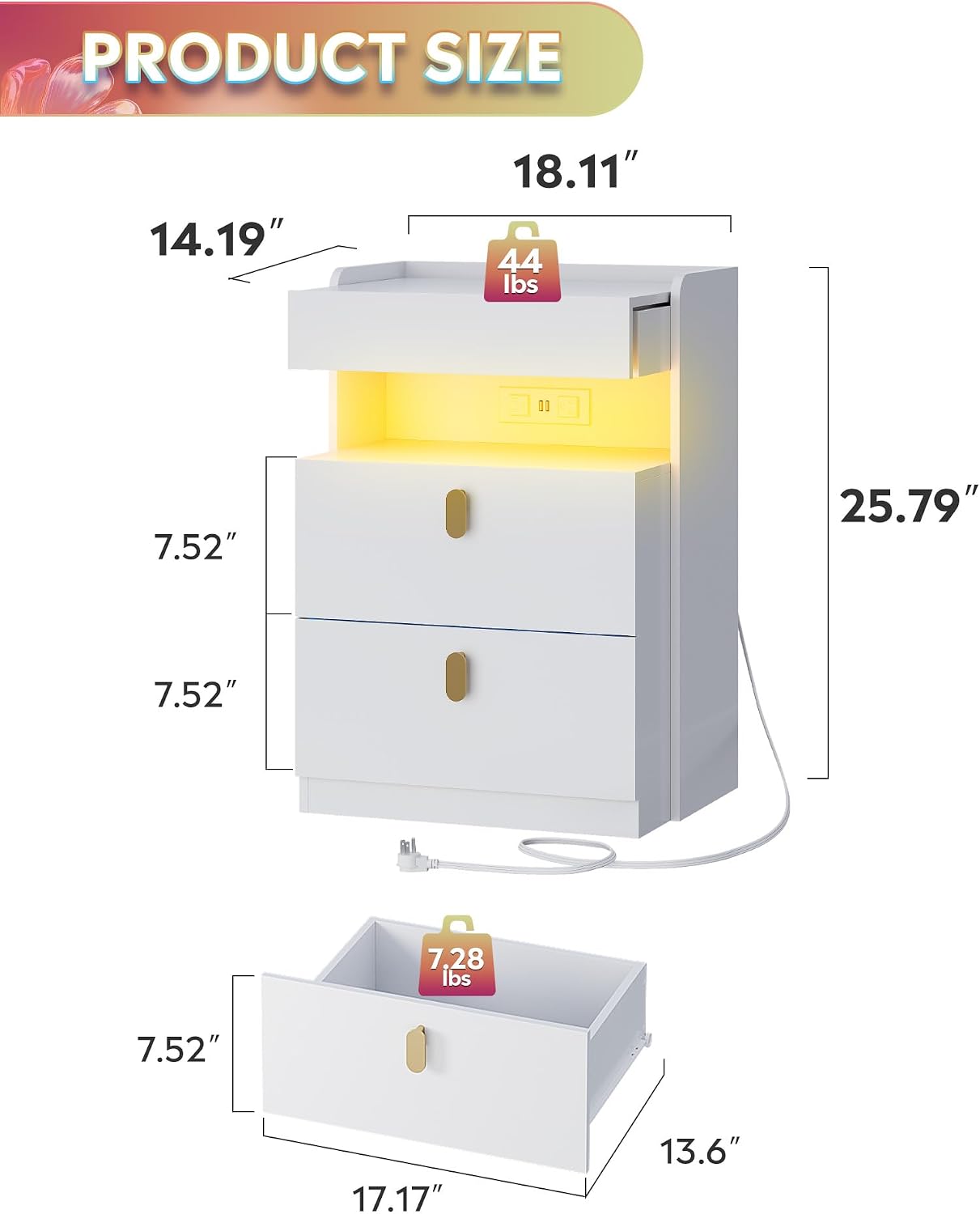 Detalle de WLIVE Nightstand Set of 2
