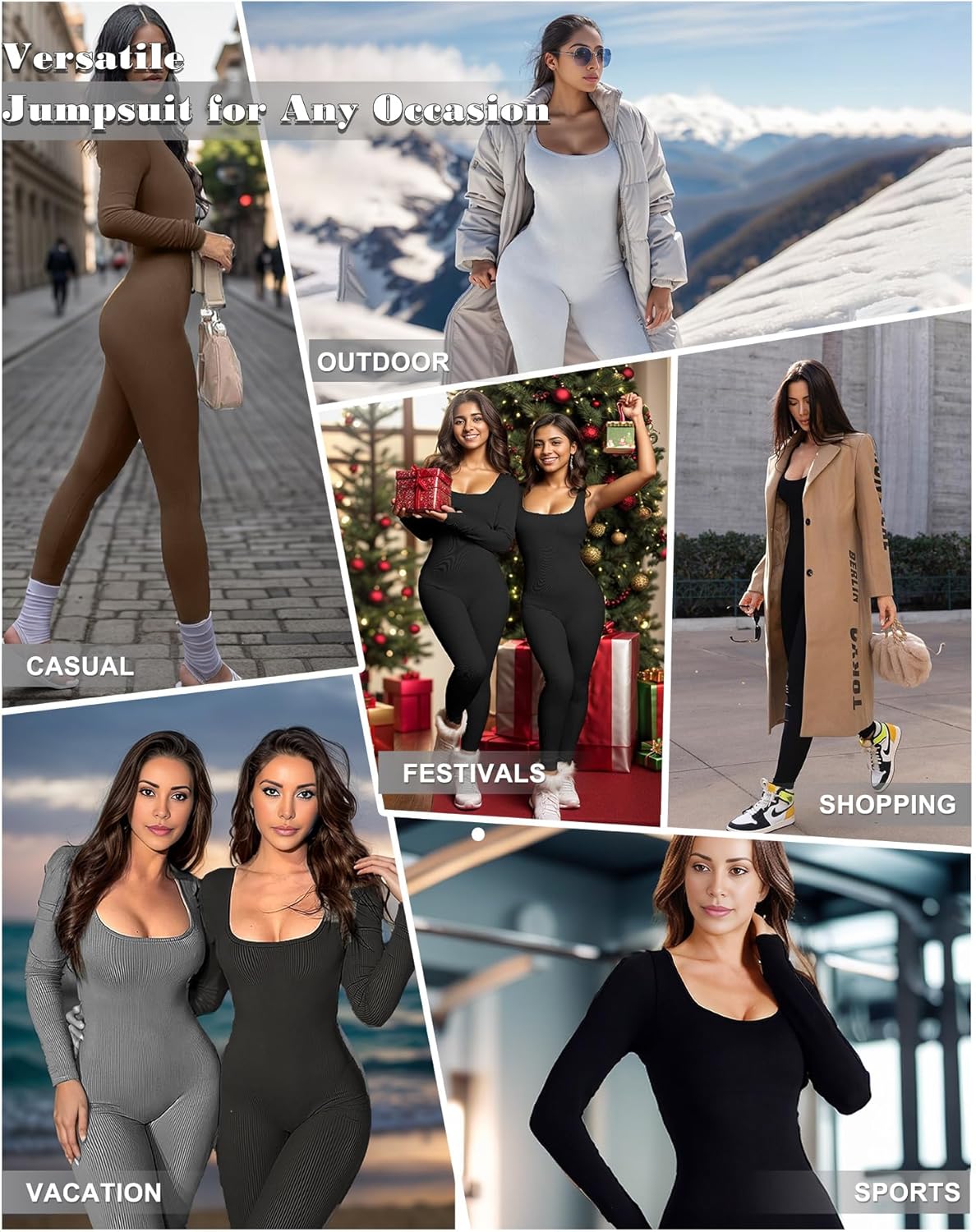 Thumbnail 5 de Merlvida Sport-Jumpsuit für Damen mit langem Arm: nahtloser, figurformender Einteiler