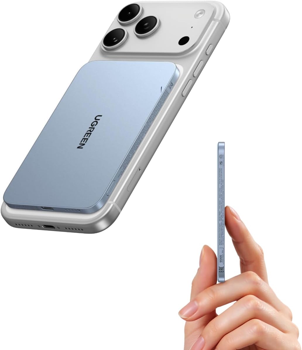 Detalle de UGREEN MagFlow Air PB580 magnetische powerbank, 5000 mAh, Qi2 15W