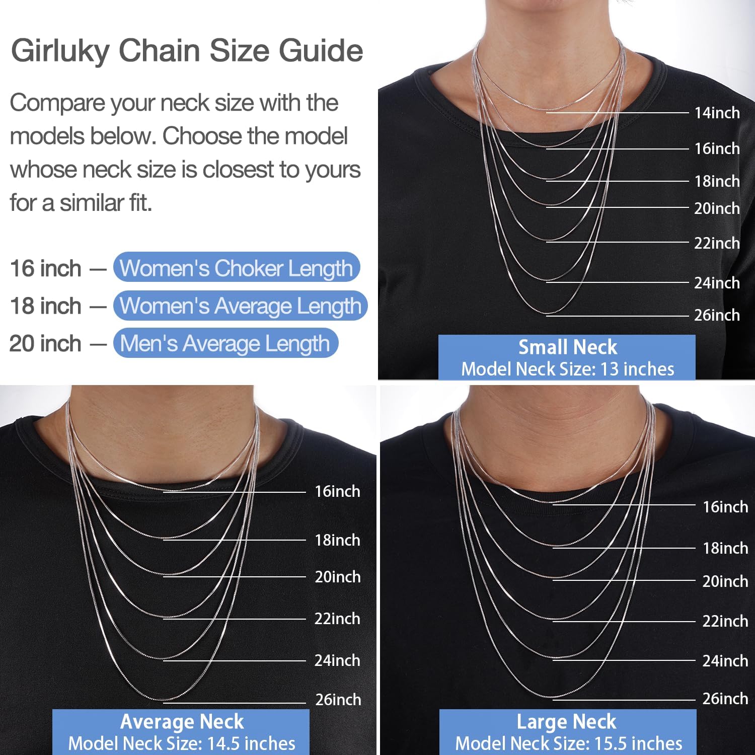 Detalle de Girluky Box Chain Necklace, 925 Sterling Silver